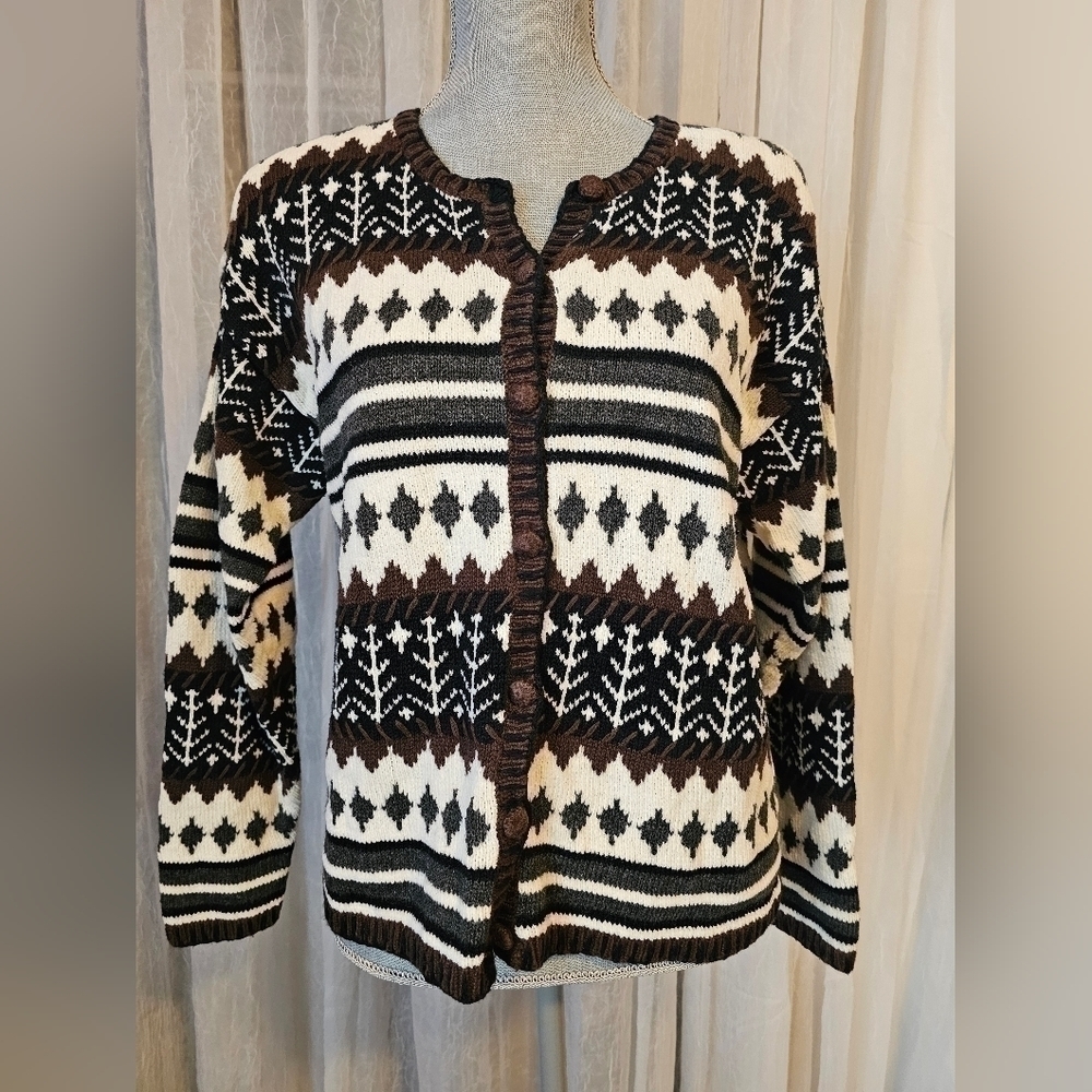 Christopher & Banks Hand Embroidered, Button-Up Sweater